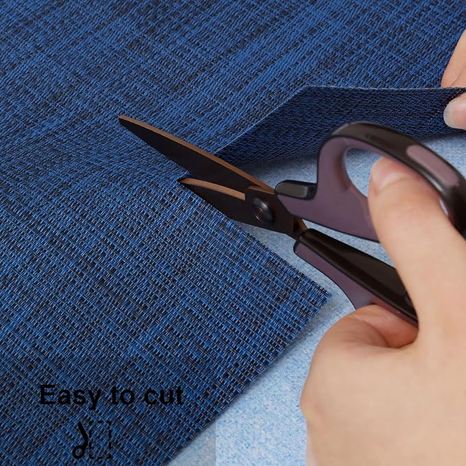 Myir JUN Placemats Set of 6, Vinyl Woven Placemats Place Mats Indoor Washable Table Mats Non-Slip Place mats for Dining Table (Dark Blue, Set of 6)