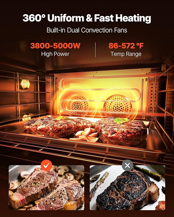 VEVOR Commercial Convection Oven, 4.24 cu.ft Countertop Oven for Full-Size Pans, Electric Convection Ovens with 4 Racks, 360째 Hot Air Circulation, for Bakery, Restaurant & Pizza Shop (208-240V 5000W)