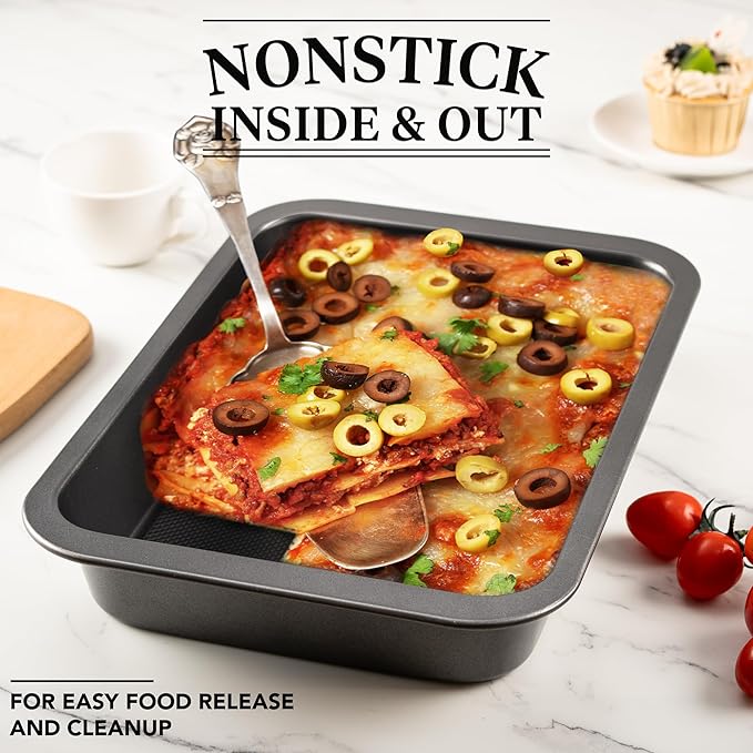 Tiawudi Cake Pan, Nonstick Baking Pan for Cake, Bread, Brownie or Lasagna, Heavy Duty Baking Dish with Diamond Texture Pattern and Wide Grips, Set of 2