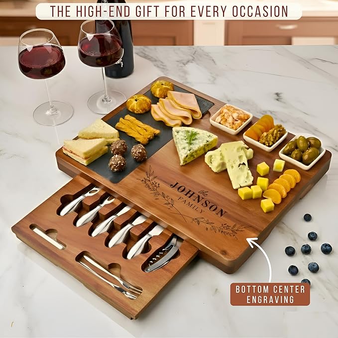 Personalized Charcuterie Board Set with Stainless Steel Knives ??Wedding, Bridal Shower, Anniversary, Engagement, Christmas, Perfect Housewarming Gift for Couples, Custom Gifts