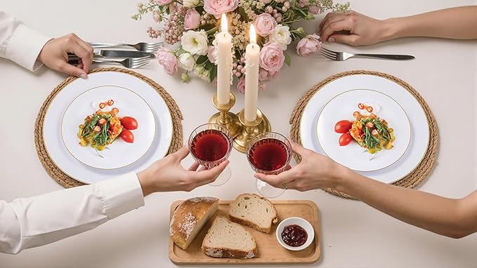 Nervure 100Pieces White with Gold Rim Plastic Plates - 7.5inch Disposable Gold Salad/Dessert Plate - White and Gold Plastic Plates Ideal for Wedding & Party & Thanksgiving