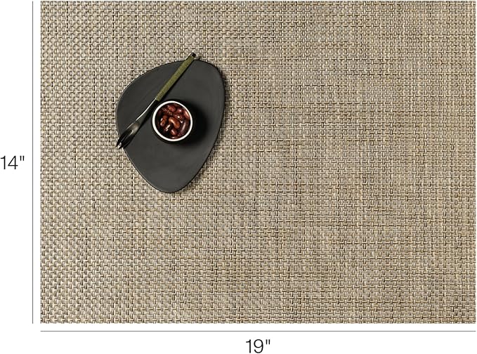 Chilewich Basketweave Placemats in Latte - Set of 4 - Easy Care Woven Tabletop Textiles - Indoor/Outdoor - 19" x 14" Rectangle
