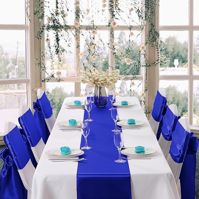 Horbaunal 6 Pack Satin Runners 12 x 108 Inch Bright Silky Smooth Satin Table Runners for Birthday Wedding Party Banquets, Royal Blue