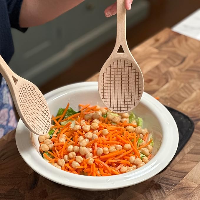 Fox Run Beechwood Tennis Racket Salad Servers, Set of 2 Salad Utensils