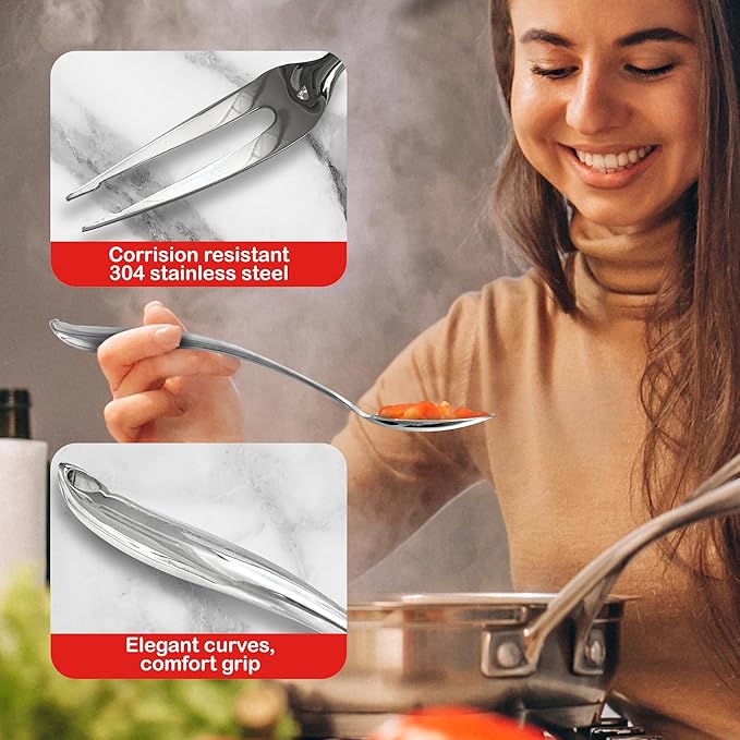Emeril Lagasse 10-Piece Stainless Steel Utensil Set ??Premium 304 Mirror Finish Cooking Tools with Hanging Loops ??Heat Resistant, Dishwasher Safe Kitchen Gadgets for Nonstick Cookware