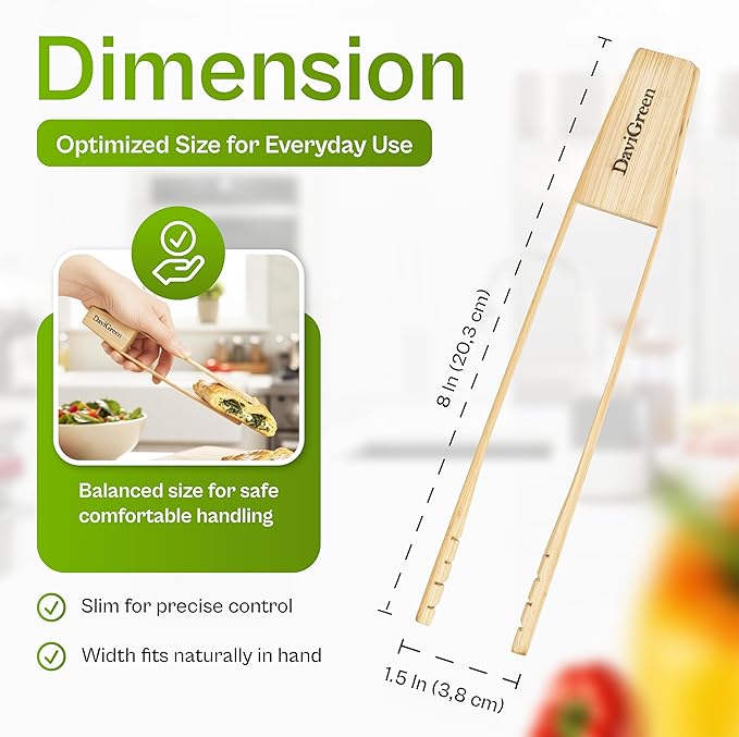 Magnetic Bamboo Toaster Tongs ??8 Inch | Toaster Tongs with Magnet | Handmade Natural Bamboo, Safe for Toasters & Nonstick | 1/2/4 Pack