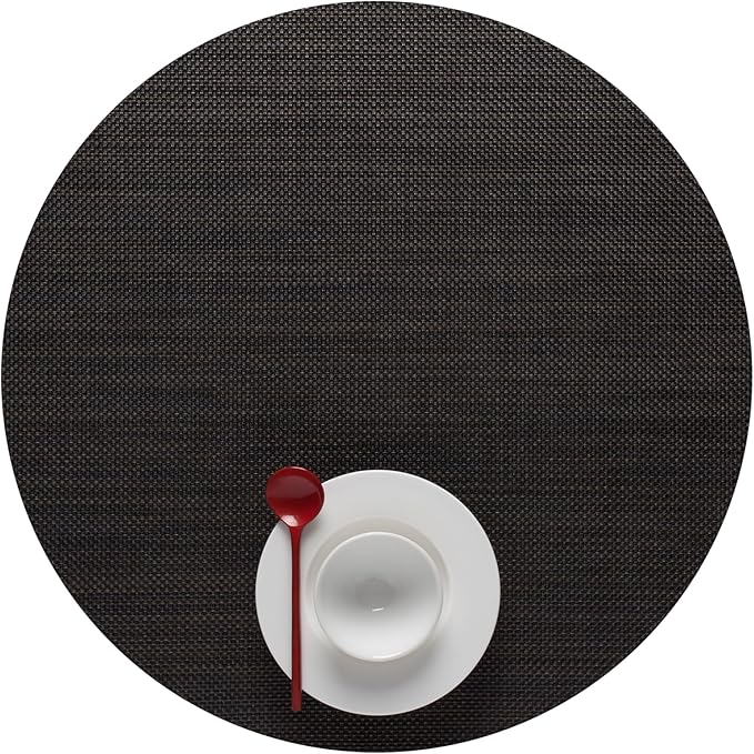 Chilewich Mini Basketweave Placemats in Espresso - Set of 4 - Easy Care Woven Tabletop Textiles - Indoor/Outdoor - 15" Round
