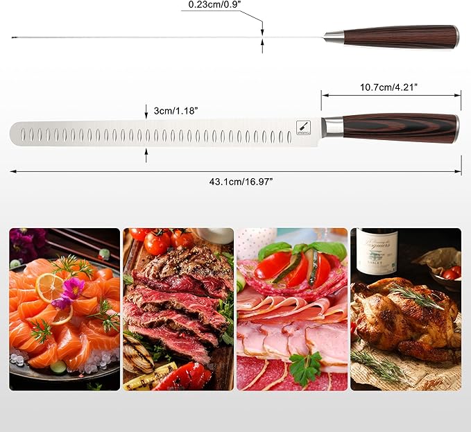imarku Brisket Knife, 12 Inch Ultra Sharp Carving Slicing Knife for Brisket, BBQ, Turkey, Ham, Ribs, and Roast Beef, High Carbon Stainless Steel Blade, Ergonomic Pakkawood Handle, Gift Box