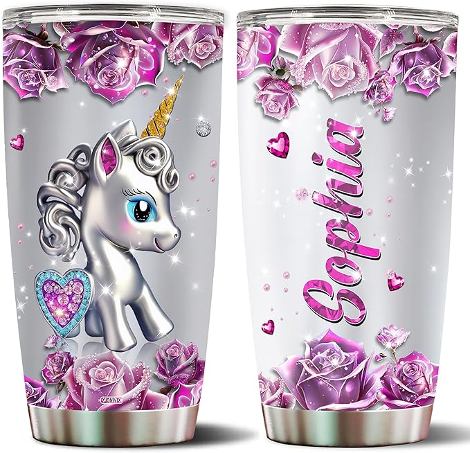WONWIX Personalized Unicorn Gifts for Adult Women Insulated Stainless Steel Tumbler Mug Cup Water Bottle Unique Gift for Mom Wife Daughter Funny Unicorns Christmas Birthday Mother's Day Valentine