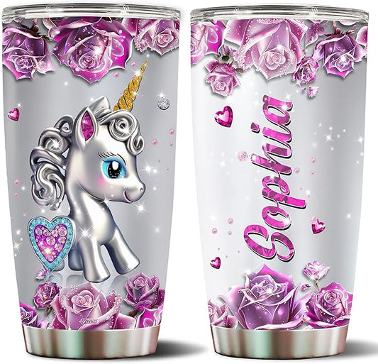 WONWIX Personalized Unicorn Gifts for Adult Women Insulated Stainless Steel Tumbler Mug Cup Water Bottle Unique Gift for Mom Wife Daughter Funny Unicorns Christmas Birthday Mother's Day Valentine