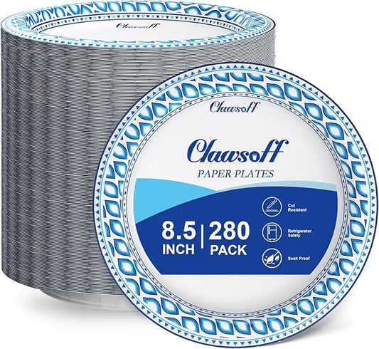 8.5 Inch Paper Plates Bulk 280 Count, Cut Proof Heavy Duty Paper Plates, Soak Proof Dessert Plate, Disposable Dinner Plate for Party, Birthday and Picnic