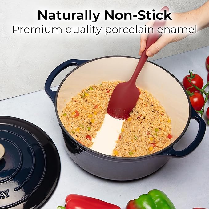 Zulay Kitchen 6 Quart Enameled Cast Iron Dutch Oven Pot with Lid ??Premium Durability & Oven Safe up to 500째F ??Heavy Duty Cookware Perfect for Bread Baking, Stews, Braising & Roasting - Lapis Lazuli