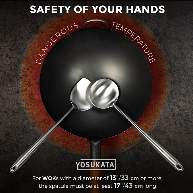 YOSUKATA 17?쇺?Wok Spatula and Ladle - Set of 2 Heat-Resistant Wok Tools - Universal Wok Ladle and Spatula - High-Grade 304 Stainless Steel Cooking Utensils and Wok Accessories - Solid Wok Utensils