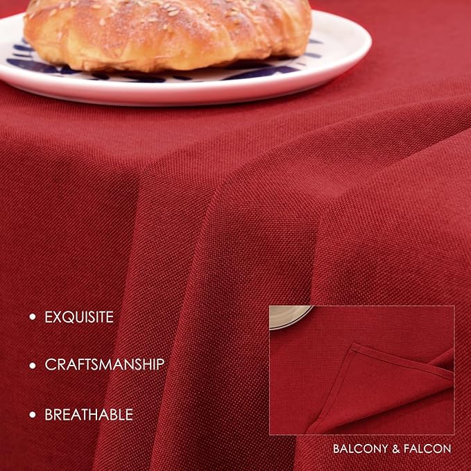 BALCONY & FALCON Table Cloth for 6 Foot Rectangle Tables ??Waterproof, Wrinkle-Free Farmhouse Tablecloth for Dining, Kitchen, Wedding, Baby Shower & Christmas Holiday Gatherings (Red, 55" x 95")