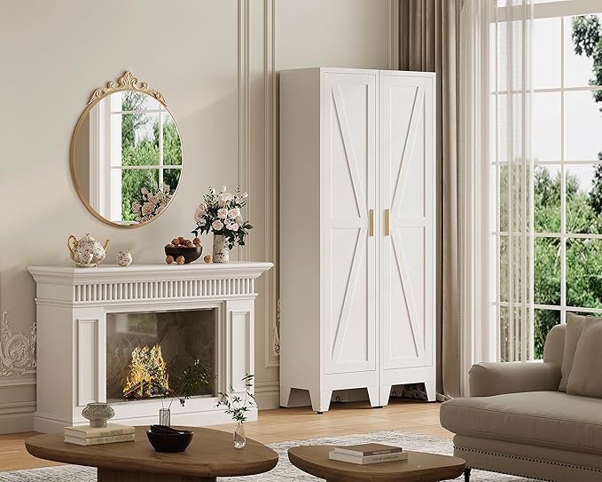 67?쏦 Narrow Pantry Cabinet,Tall Skinny Pantry Storage Cabinet with Adjustable Shelves,Metal Narrow Kitchen Storage Cabinet,Slim and Thin Pantry Cabinets for Living Room Dining Room, White