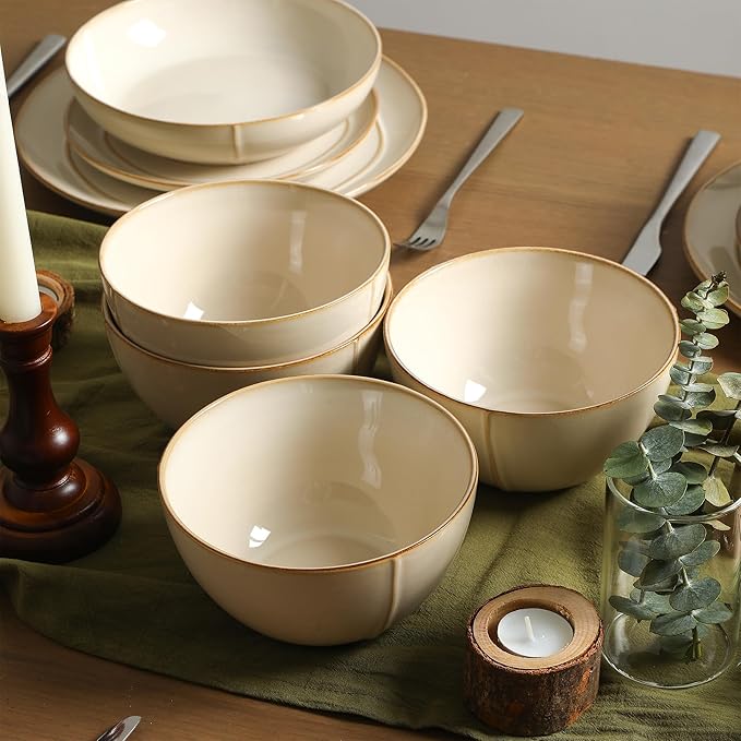 Stone Lain Infinity 24-Piece Dinnerware Set Stoneware, Plates and Bowls Set, Dishwasher and Microwave Safe, Dish Set for 8, Beige