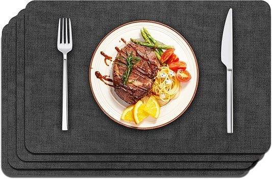 Maxpearl Faux Leather Placemats Set of 4, Waterproof - Wipe Clean - Heat Resistant - Anti Slip Dining Table Place Mats, Suitable for Indoor & Outdoor Use, 17?쇺쇒?2?쇺? Black