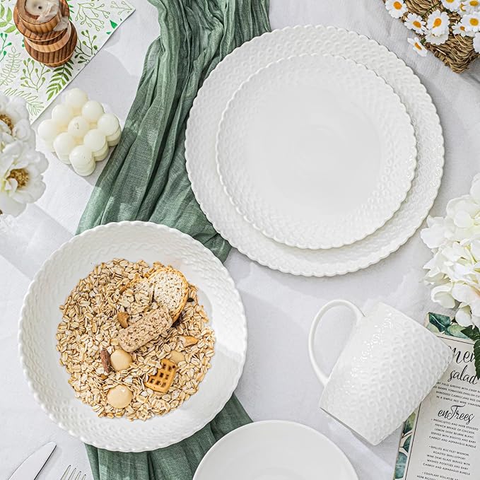 Dinnerware Set, 12 Piece Porcelain Dinnerware with Plates, Bowls and Dishes, Modern Dish Set for 4