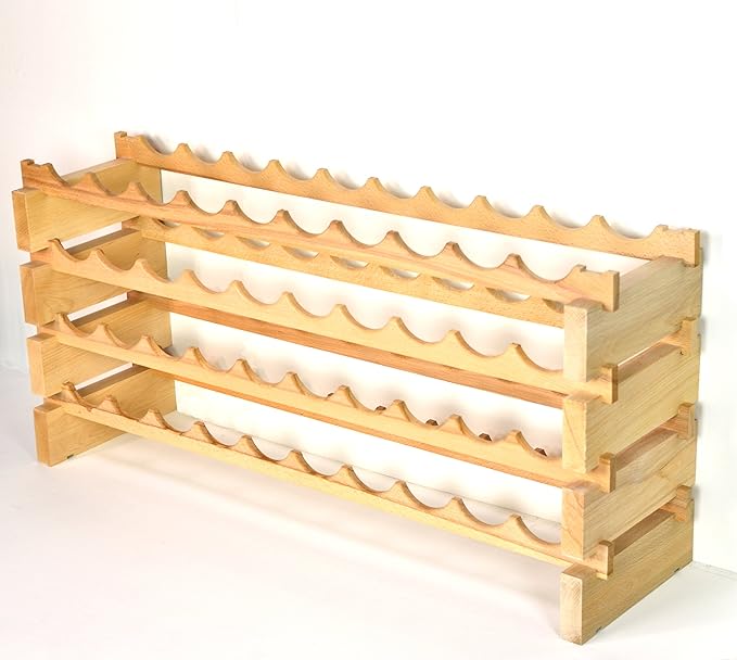 Modular Wine Rack Beechwood 40-120 Bottle Capacity 10 Bottles Across up to 12 Rows Newest Improved Model (40 Bottles - 4 Rows)