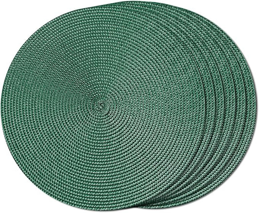 FunWheat Round Braided Placemats Set of 6 Place Mats for Dining Tables Woven Washable Non-Slip Table mats Small 13 inch(S Green, 6pcs)