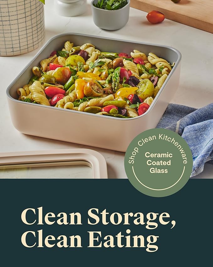 Caraway 6pc Glass Food Storage Set ??10 Cup Food Containers (6) - Ceramic Coated - Non Toxic, Non Stick with Lids - Microwave Safe - Gray