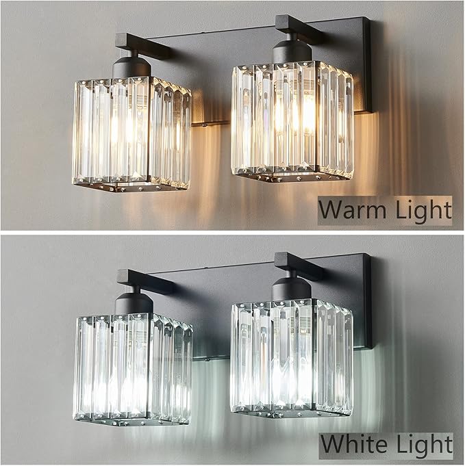 Modern Bathroom Vanity Light 2-Lights Black Crystal Bathroom Wall Light Vanity Light Fixturesï¼?2.59-inch Modern Minimalist Design