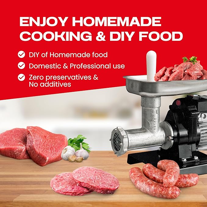 Reber Electric Meat Grinder N.12 550W ??Meat Mincer and Sausage Maker ??Tinned Cast Iron Body ??Induction Motor for Continuous Use ??Made in Italy