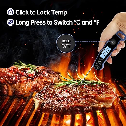 Lonicera Digital Meat Thermometer for Food Cooking. Instant Read Within 1 Sec and 짹0.9?덦ccuracy with Thermocouple Sensor. IP67 Waterproof, Auto-Rotating Display, Auto Wake up (Blueberry)