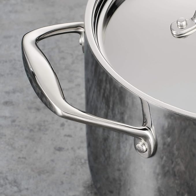 Tramontina Signature Tri-Ply Clad Stainless Steel 8-Quart Stock Pot with Lid, Induction-Ready Pasta Pot, Dishwasher-Safe, NSF-Certified, Made in Brazil