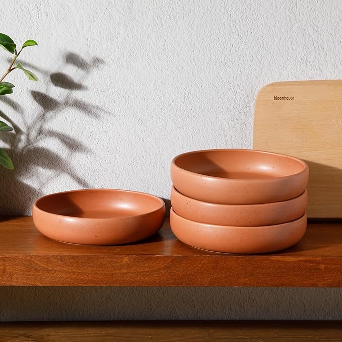 Bloomhouse - Two Time Oprah's Favorite Things Winner - Corsica Clay 4-Piece Dinner and Pasta Bowl Set ??Burnt Apricot Terracotta Stoneware for Meals, Serving & Everyday Use