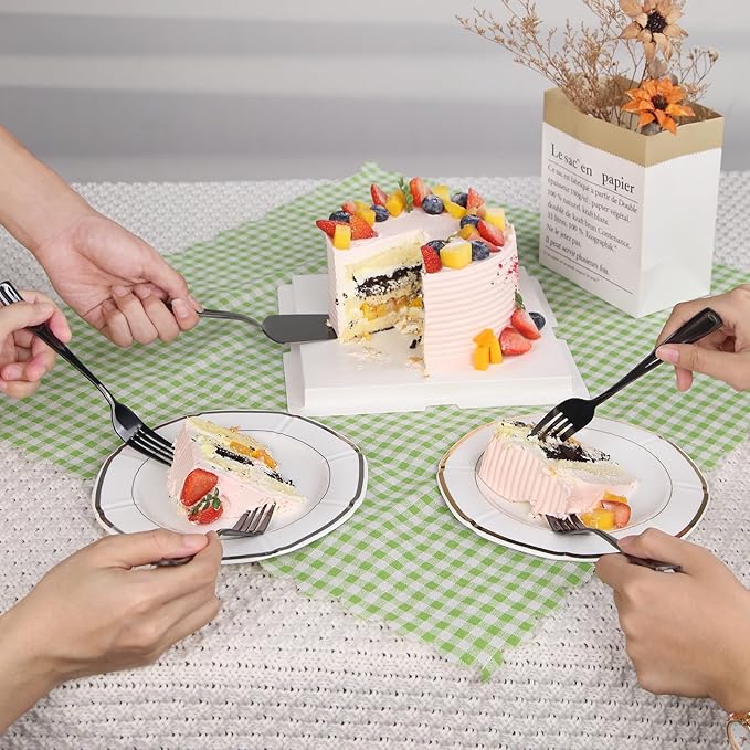 GoGeiLi Black Cake Knife and Server Set with Forks, 13-inch Stainless Steel Cake Cutting Set Include 4 Salad Forks, Wedding Cake Cutter Set, Mirror Polished & Dishwasher Safe