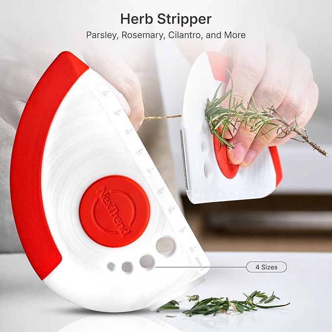 Nextrend BakerScraper ??5-in-1 Flexible Bowl Scraper, Bench Scraper and Dough Scraper with Stainless Steel Edge, Ruler & Herb Stripper ??BPA Free, Dishwasher Safe - Red