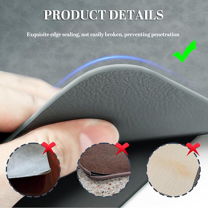 Faux Leather Placemats, Set of 4, 12''횞17' Textures on Both Sides, Heat-Resistant, Waterproof and Oil-Proof, Reversible Place Mats for Kitchen, Dining Table,Outdoor-Grey&Dark Grey