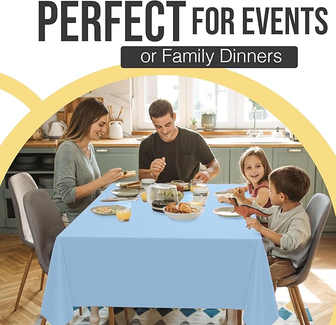 Exquisite 66% Thicker Premium Plastic Table Cloth Rectangle Table Cover 0.5 Mil 24 Pack Light Blue Table Cloth 54 Inch x 108 Inch Disposable Tablecloth Won't Tear Easily Like Cheap Thin Brands
