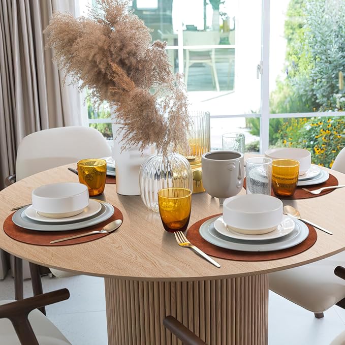 ADRIMER Placemats, Heat Resistant Round Placemats Set of 6 Washable, Waterproof Table Mats, Wipeable Faux Leather Place Mats for Kitchen, Dining Room, Dark Brown