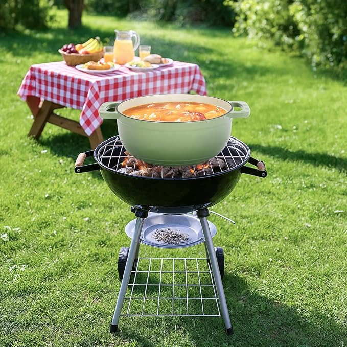 Dutch Oven Pot with Lid, 5 Quart Enameled Cast Iron Dutch Oven, Dual Handles, Kitchen Pots Oven Safe up to 500째F, Stovetop Compatible, Marinate, Cook, Bread Baking, Refrigerate & Serve, Green