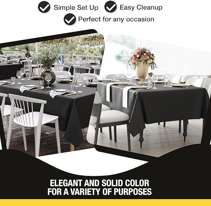 Party Solids 12-Pack Black Plastic Disposable Tablecloth ??Size: 60 횞 84 Inches ??Rectangle Table Cover for Parties, Picnics & Formal Events