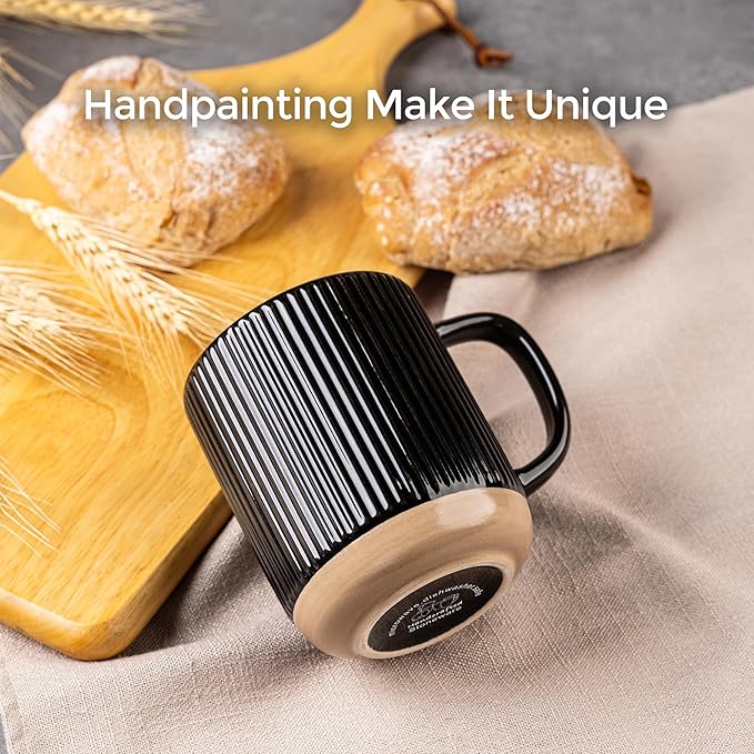 GBhome Ceramic Coffee Mugs Set of 4, 12oz Handmade Stoneware Coffee Mugs Set with Large Handle for Cappuccino/Latte/Tea/Hot Cocoa, Dishwasher & Microwave Safe, Black
