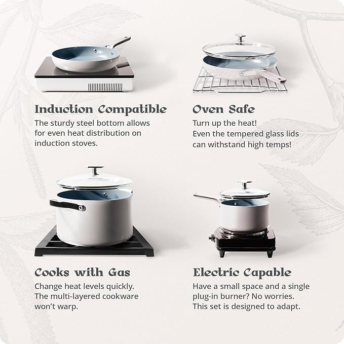 Premium Non-Toxic Ceramic Cookware Set ??Triple-Layer Nonstick 12 Piece Pots and Pans with Lids, PFAS-Free, Oven Safe for Healthy Meals, Space-Saving Design, Birch White Color | Greater Goods