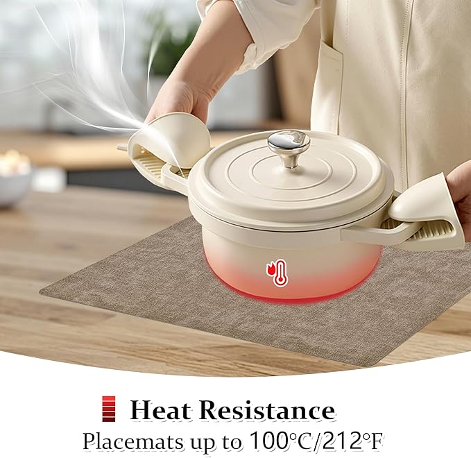 FROMHEART Faux Leather Placemats Set of 8?밯aterproof,Heat/Oil Stain-Resistant PU Table Mat?밨eversible,Non-Slip,Easy to Clean Place Mats for Kitchen,Dining,Indoor/Outdoor,(Light Coffee,11.8" x 17")
