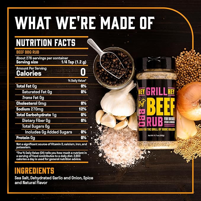 Hey Grill Hey | Beef Rub | Steak Seasoning | Brisket Rub | Burger Seasoning, Veggies and More | NBBQA Award Winning BBQ Blend | 11.7oz