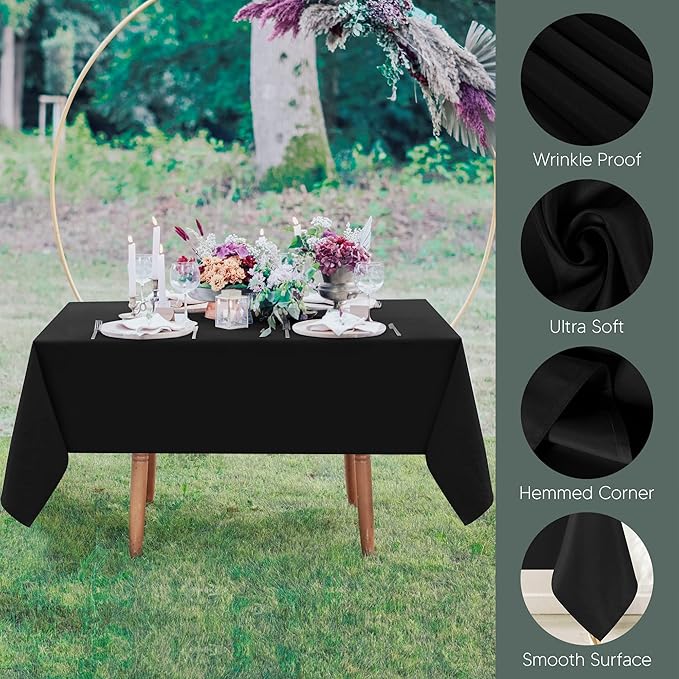 Utopia Kitchen Rectangle Table Cloth 2 Pack(60x60 Inches, Black), Tablecloth Machine Washable, Polyester Table Cover for Dining, Buffet Parties, Picnics, Events, Weddings and Restaurants