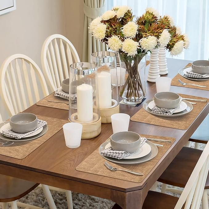 Maxpearl Faux Leather Placemats Set of 4 - Waterproof - Wipe Clean - Heat Resistant - Anti Slip Dining Table Place Mats, Suitable for Indoor & Outdoor Use, 17?쇺쇒?2?쇺? Brown