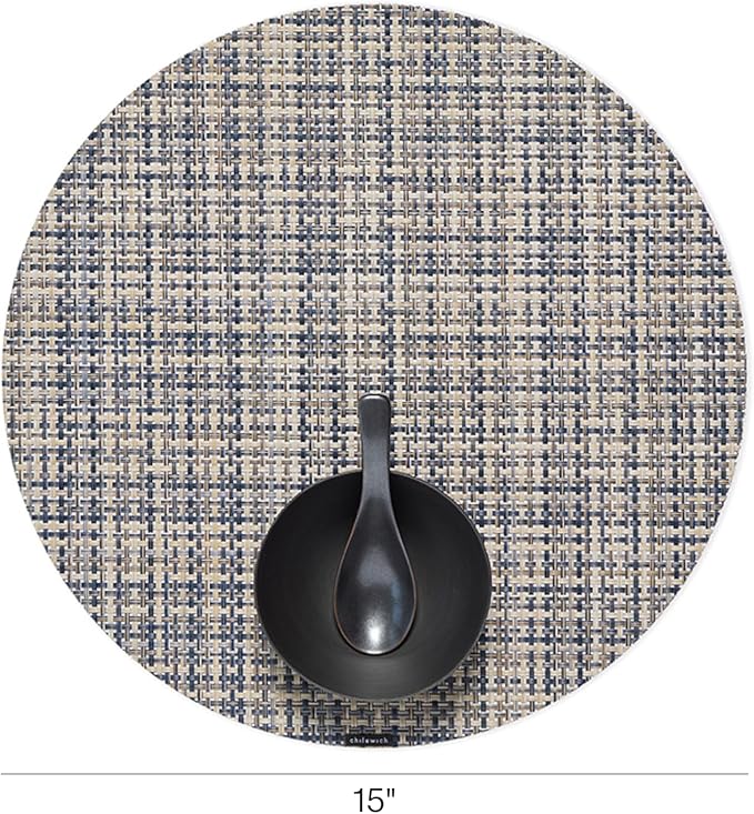 Chilewich Basketweave Placemats in Coast - Set of 4 - Easy Care Woven Tabletop Textiles - Indoor/Outdoor - 15" Round