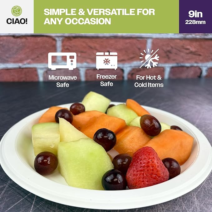 CIAO! 9" White Heavy Weight Plastic Plate Mineral Filled Polypropylyne MFPP (Case of 400)