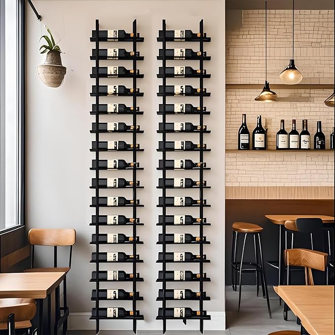 Wall Mounted Wine Rack, H 94.49inch, 16 Rows, Black 16 Bottle Wine Cellar Racks, Metal Wine Bottle Holder for Home Bar, Wine Kitchen Storage (Black, 1 Column竊?6 Bottles竊?