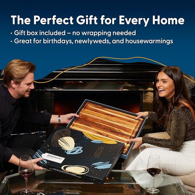 Sonder Los Angeles Bradbury Wood Cutting Board | Teak Edge Grain Cutting Board for Kitchen with Juice Groove & Sorting Compartments for Charcuterie | Gift Box Included | 20x15x1.5 in