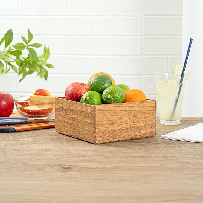 Restaurantware Eco Display 6.5 Inch x 6.5 Inch x 3.75 Inch Bamboo Condiment Container 1 Deep Spice Box - Medium Chip-Resistant Natural Bamboo Bamboo Organizer Box For Seasoning Spices Condiments
