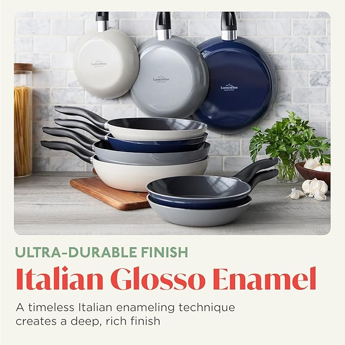 Deco 11??Nonstick Frying Pan Skillet, Made in Italy, Diamond Ceramic PFAS-Free, Dishwasher & Metal Utensil Safe, Durable Gloss Enamel Finish, Stay-Cool Handle, High Walls-Extra Room, Taupe