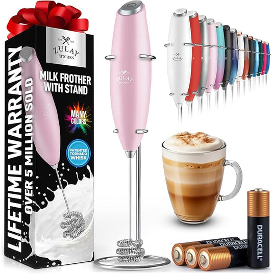 Zulay Kitchen Patented Tornado Triple Whisk Milk Frother with 4 Duracell Batteries ??Handheld Foam Maker for Coffee, Lattes, Matcha & Hot Chocolate ??Rich, Creamy Froth in Seconds